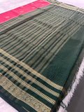 Semi Crepe Checks Saree - Pink x Green AU25
