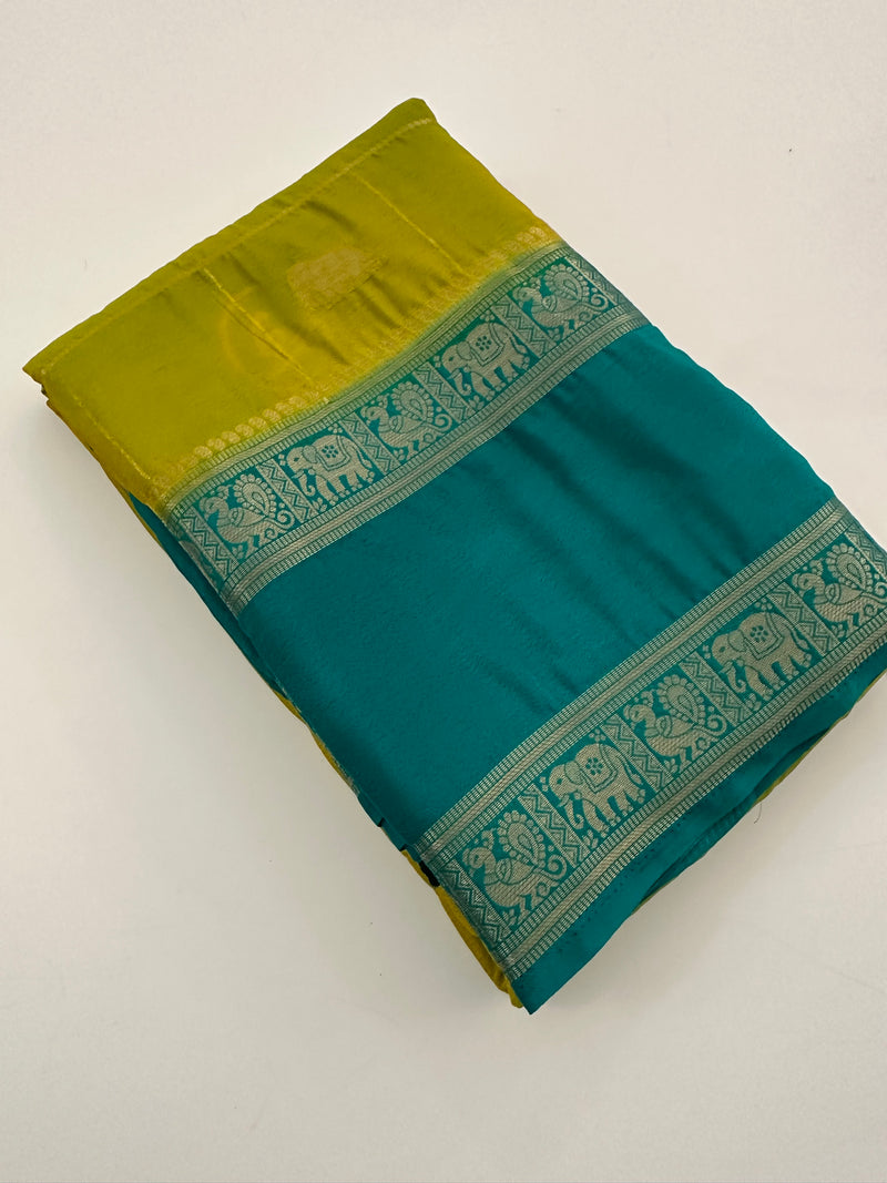 Premium Semi Mysore Silk sarees with silver and gold weavings and contrast blouse piece🌹-AU9