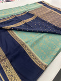Crepe Silk Brocade Fancy Saree,, contrast border and contrast blouse piece 🌹 - AU10