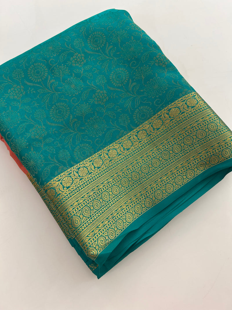 Pure 120GSM Mysore Crape Silk Sarees🌹 Silk Mark Certified 🦋
Comes in Golden Zari in Half Brocade Half Plaim Concept🌹-JU31