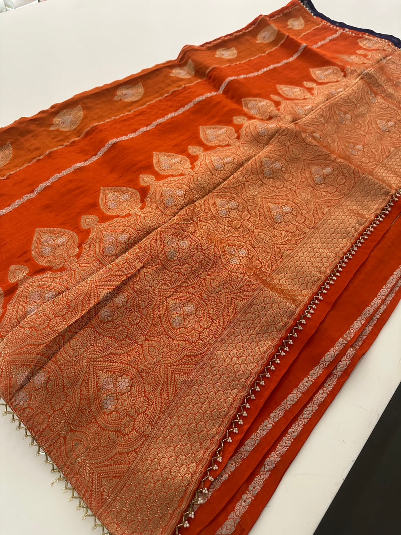 Cut Dana Work Border Chinnon Saree -AU6