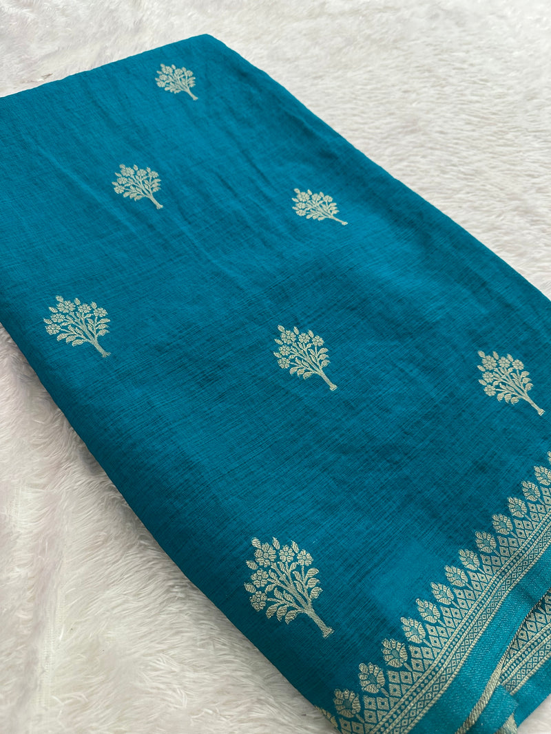 Sapphire Blue Linen Heritage Designer Saree with Butta - AU18