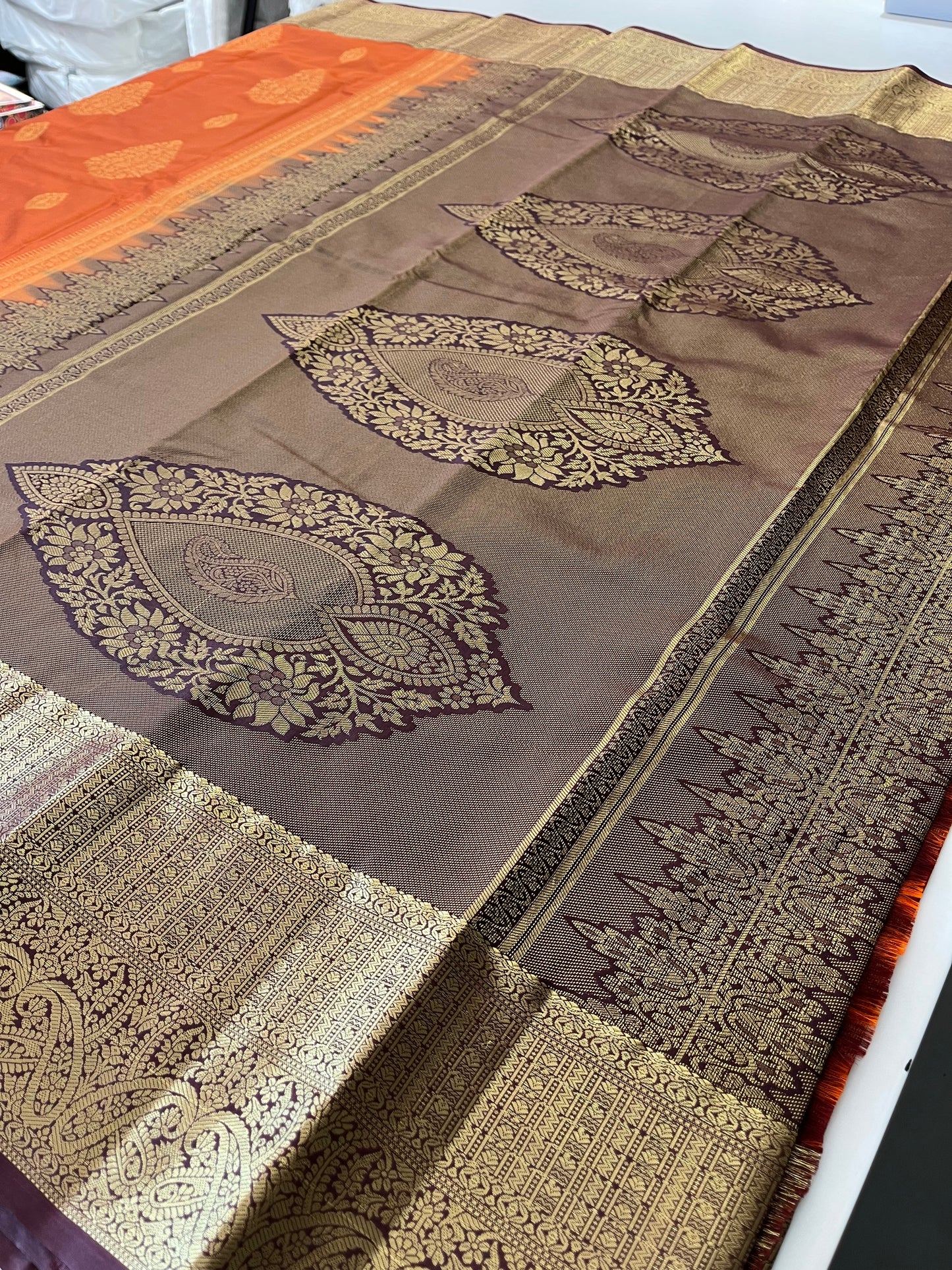 Rust orange x deep wine semi Pattu saree