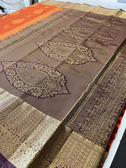 Rust orange x deep wine semi Pattu saree