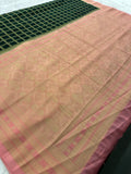 Premium Georgette Sarees In Checks Zari and Small Border with Contrast Blouse Piece 🌹-JU18
