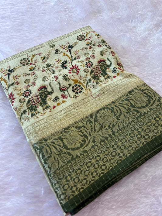 Tussar fancy saree printed