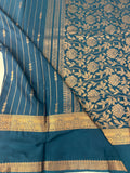 PEACOCK BLUE STRIPE SEMI CREPE SILK SAREE-J17