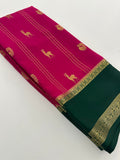 Rani Pink x Bottle Green 120 GSM Mysore Crepe Silk Saree - AU8