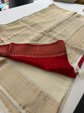 Designer Soft Tussar Silk Fabric saree with small temple design border,, comes with contrast blouse piece with border..🌹-AU1