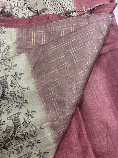 Pink Kalamkari Tussar Fancy Saree-M101