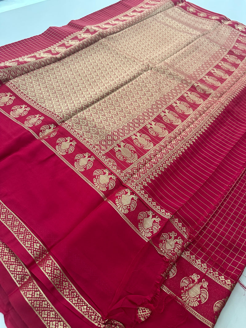Garuda Bentex Border With Small Checks Pattern in Semi Mysore Silk Saree
-J29