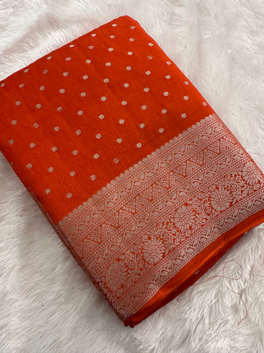 Banarsi Crape Silver Butties-A19