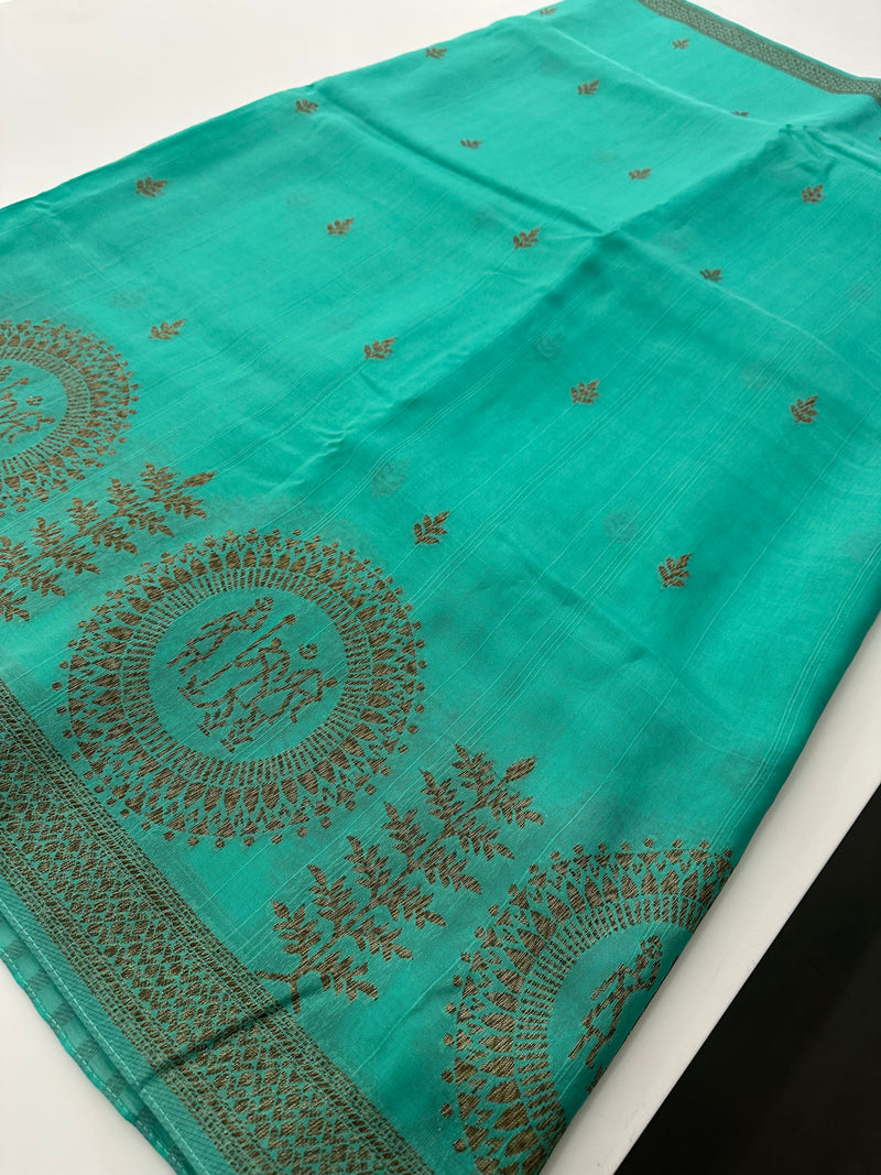 Jute Tussar Designer Sarees beautiful colour combinations🌹-AU9