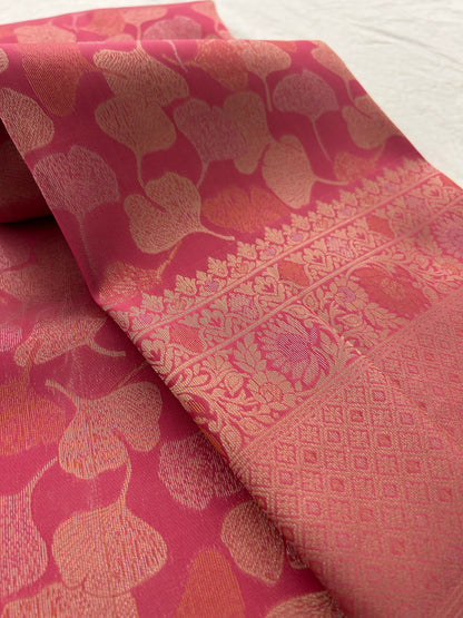 Floral baby pink soft silk saree-JAN2