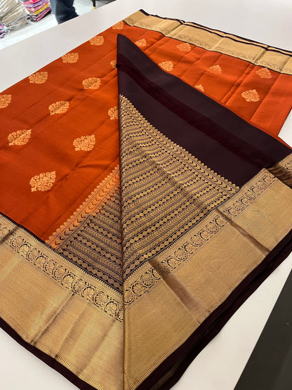 Rust orange x Snuff Kanchipuram Silk Saree