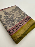 Soft Lightweight Printed Cotton Saree - Yellow & Cream Floral Pattern - AU27
