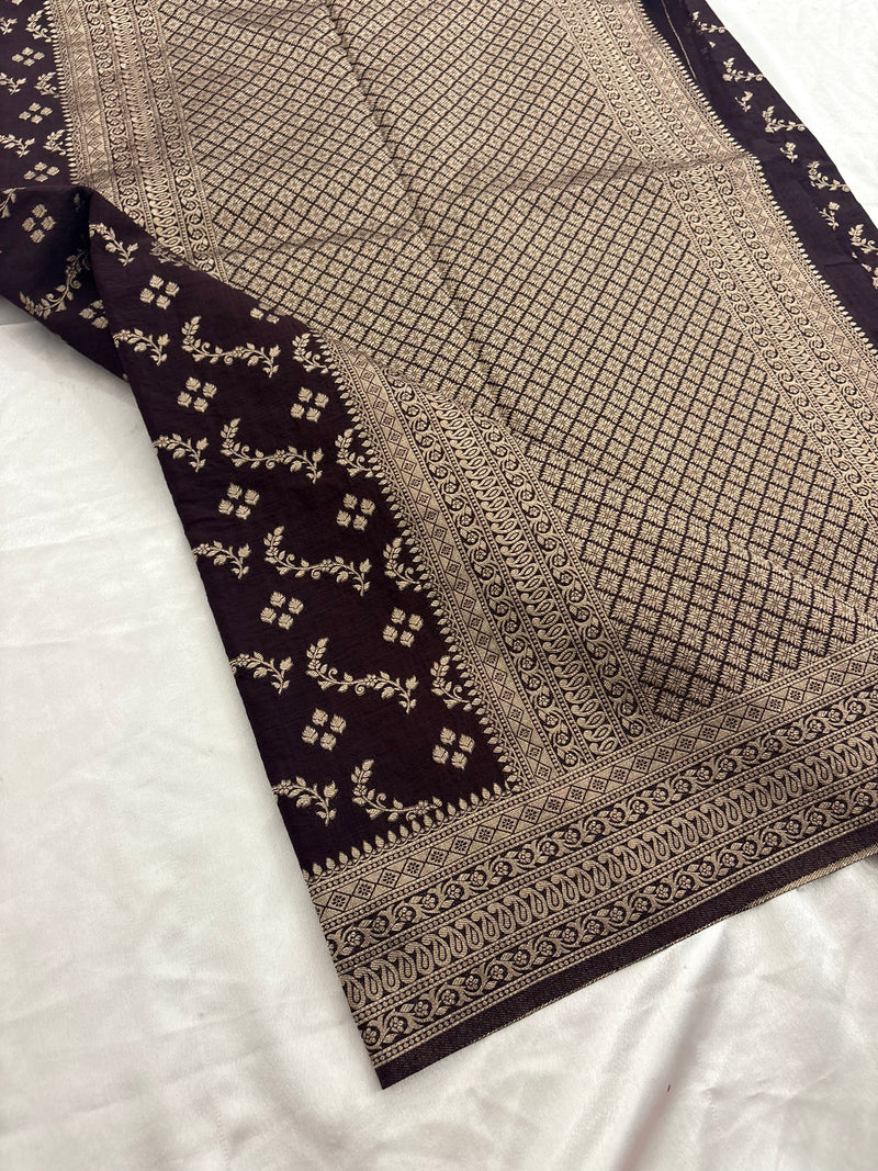 Rust Heritage Linen Designer Saree with Butta Design 🌹-AU2