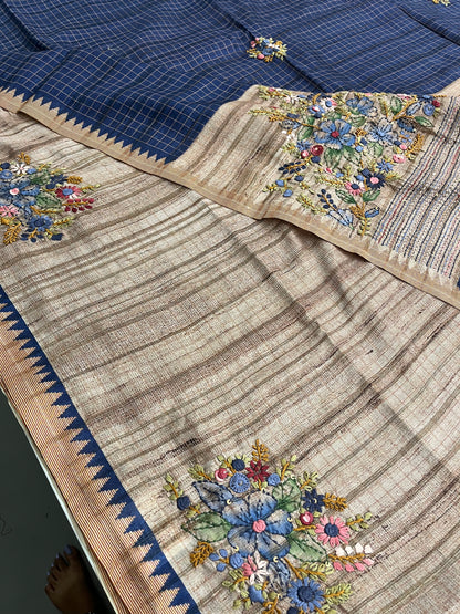 Linen Tussar designer saree
