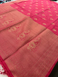 Venkatagiri fancy soft Linen Cotton sarees with self blouse and fancy Border and Butties all over🌹 - AU12
