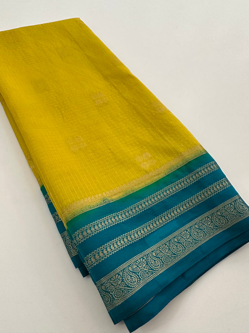 Semi Mysore Silk Checks Saree with Butta-AU16