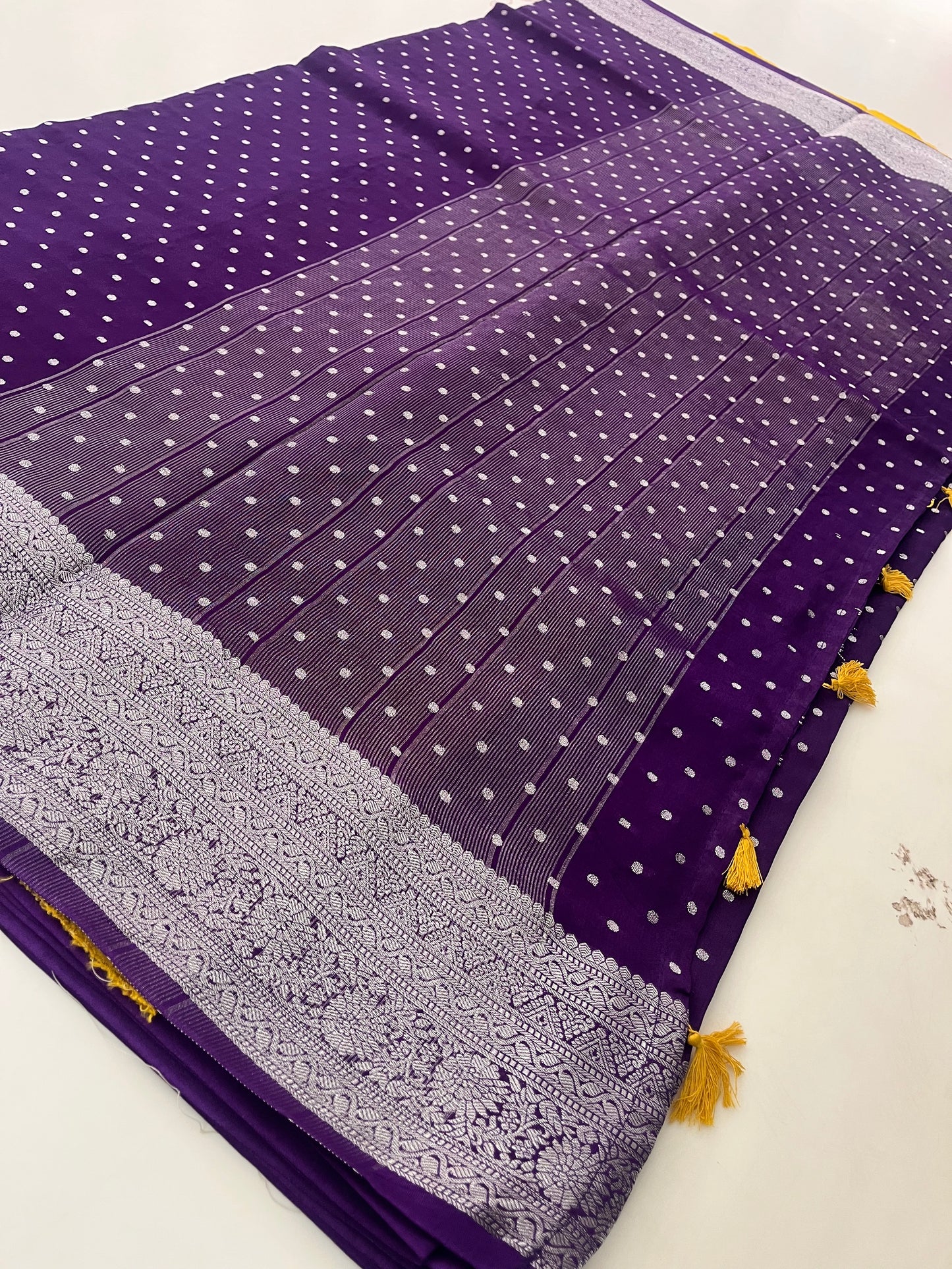 Banarsi Crape Silver Butties