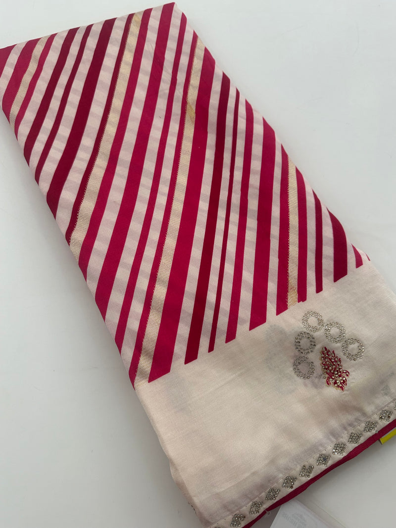 Lehariya Design with stone border crape chiffon premium sarees🌹-JU25