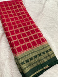 Premium Georgette Sarees In Checks Zari and Small Border with Contrast Blouse Piece 🌹-JU18