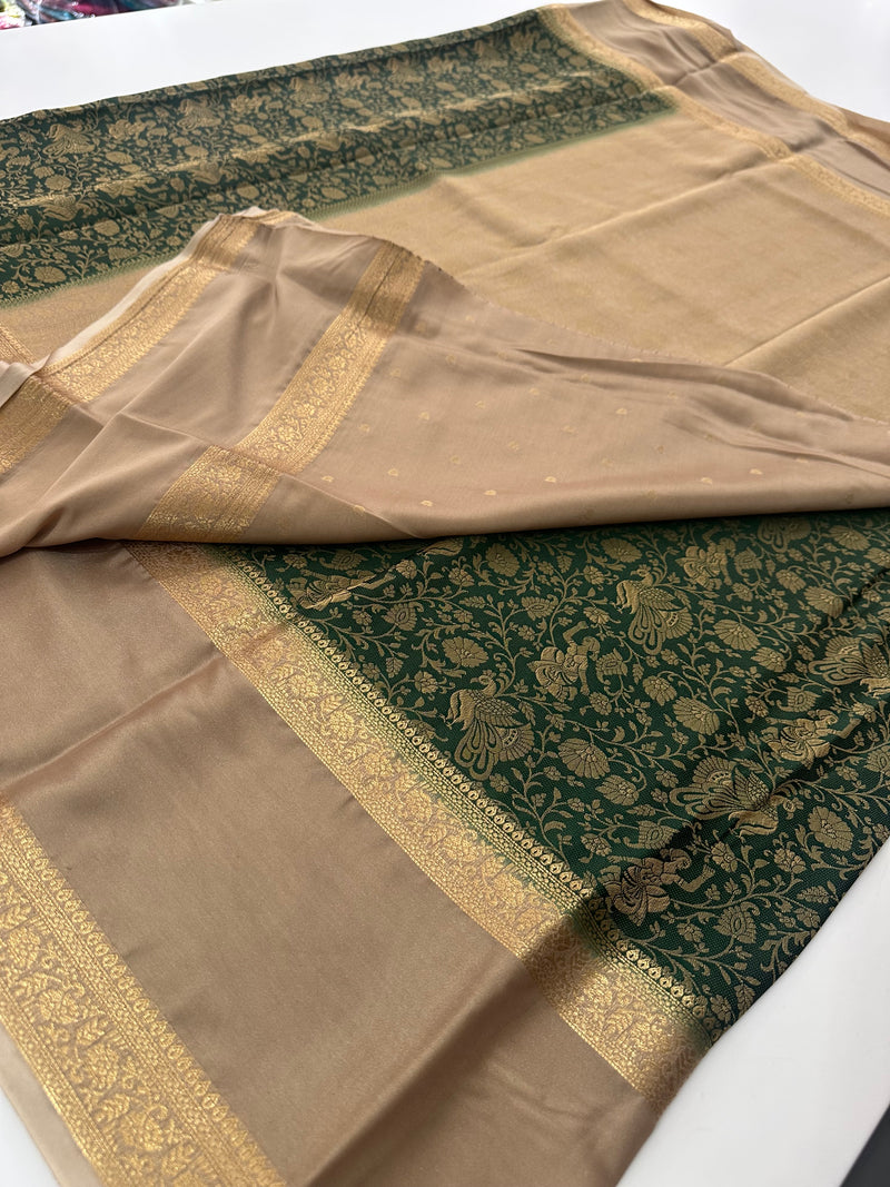 Crepe Silk Brocade Fancy Saree,, contrast border and contrast blouse piece 🌹 - AU10