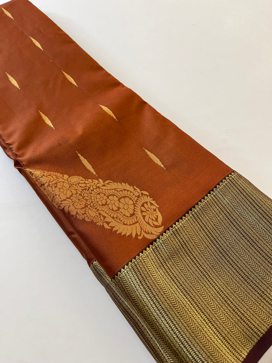 Rust orange x deep wine semi Pattu saree