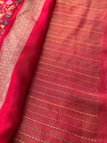 Katha And Jari Border Embroidery Sarees,, Fabric-Crepe Tussar,, Katha Style Blouse Piece🌹-JU30