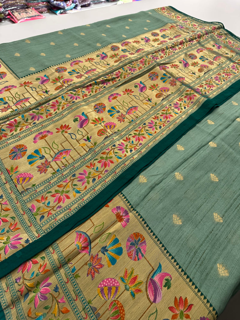 Pista Green Pure Tussar Paithani Designer Saree - AU12