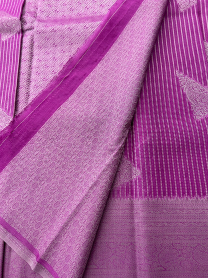 Lavender silver linen cotton saree-DC712