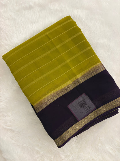 Mehendi Green X Purple Striped Soft Semi Mysore Silk Saree-J117