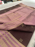 Semi Crepe Checks Saree - Brown x Pink AU25