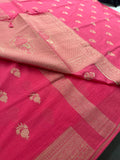 Venkatagiri fancy soft Linen Cotton sarees with self blouse and fancy Border and Butties all over🌹 - AU12