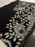 Black Patch Work Netted Kora Fabric Designer Saree
