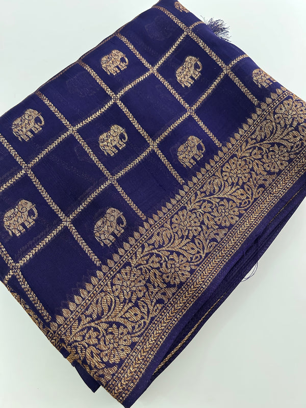 Tussar Silk Fancy Sarees,, comes in checks and elephant buttas all over 🌹-JU30