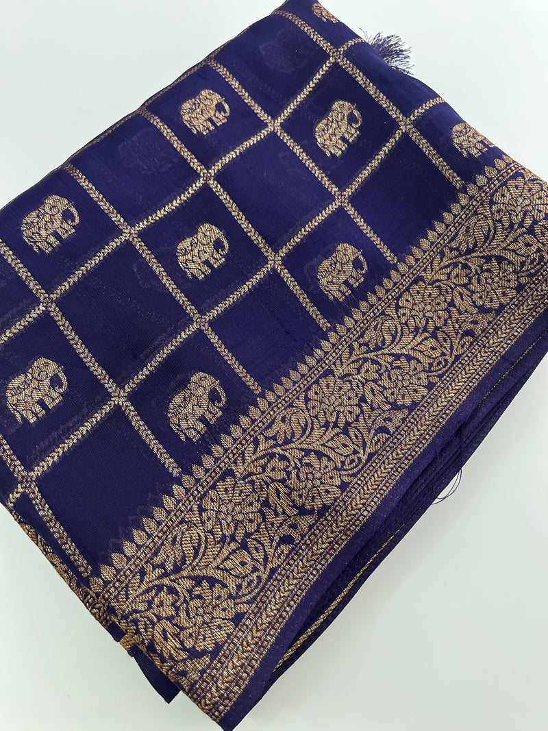 Tussar Silk Fancy Sarees,, comes in checks and elephant buttas all over 🌹-JU30