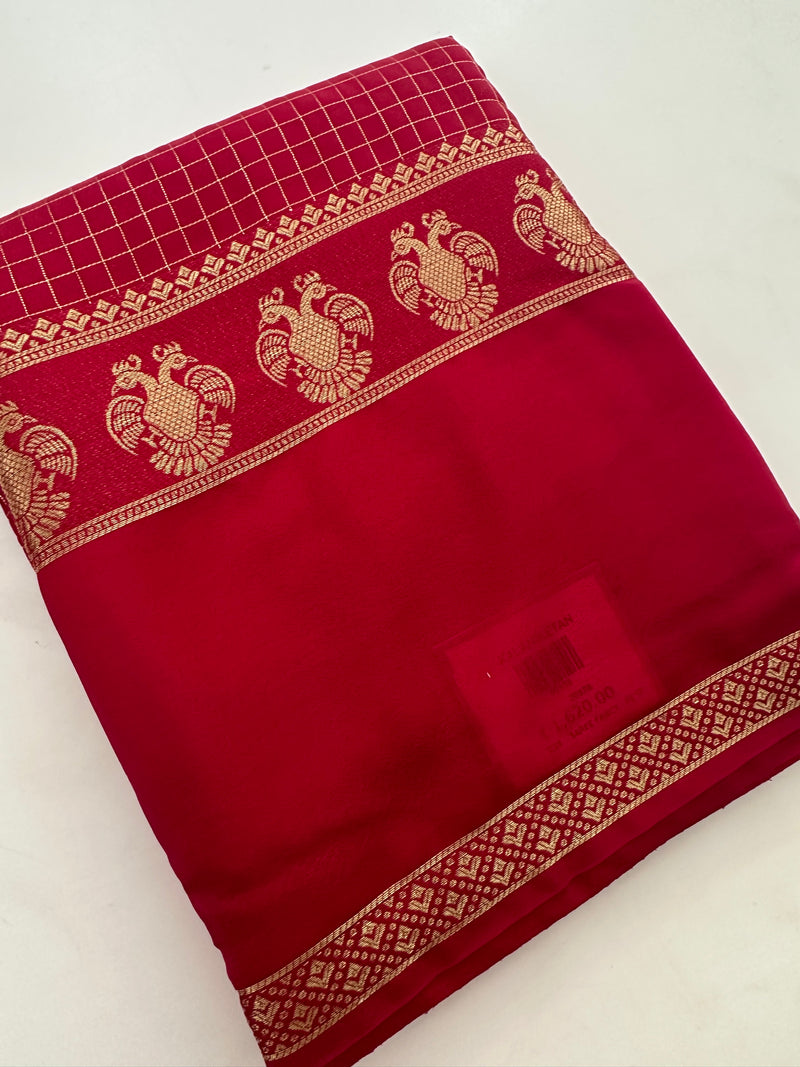 Garuda Bentex Border With Small Checks Pattern in Semi Mysore Silk Saree
-J29