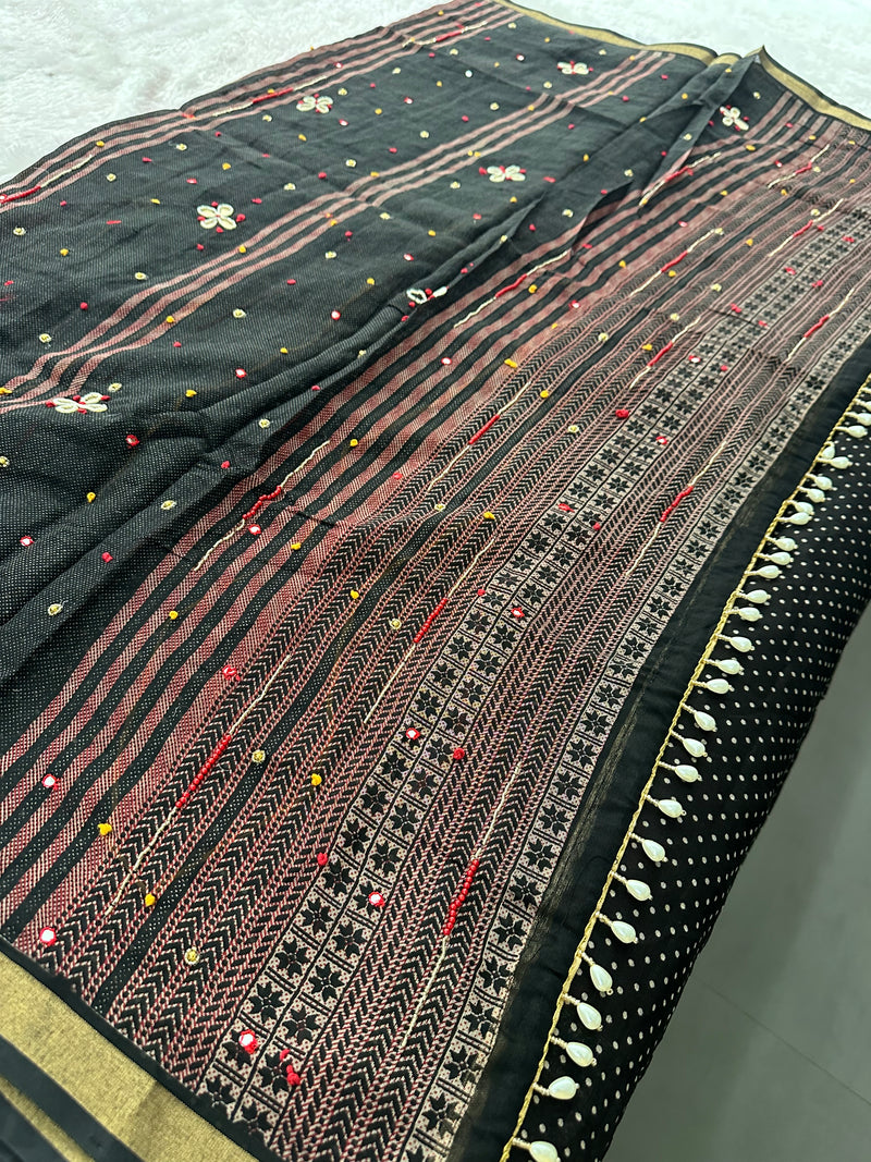 Premium Designer Chanderi Mul Fabric With Designer Border and Weaving Pallu with Tassels❤️❤️-JU3