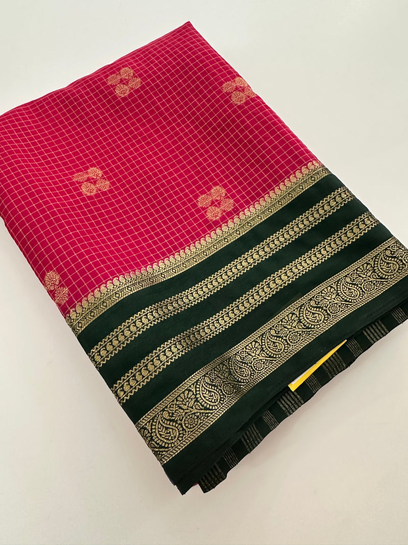Semi Mysore Silk Checks Saree with Butta-AU16
