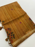 Tussar Silk Designer Saree Honey Shade-JU4