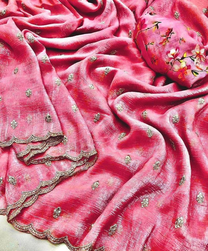 Georgette crush with embroidery work butti comes with embroidery work arka border J18