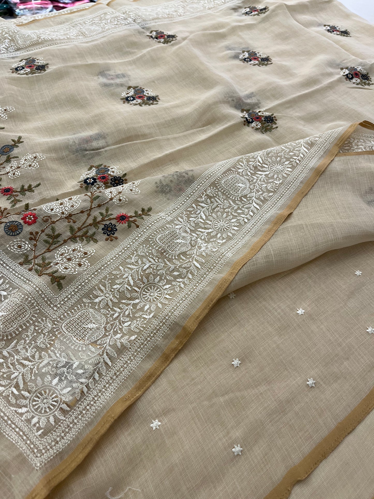 Linen embroidery fancy saree