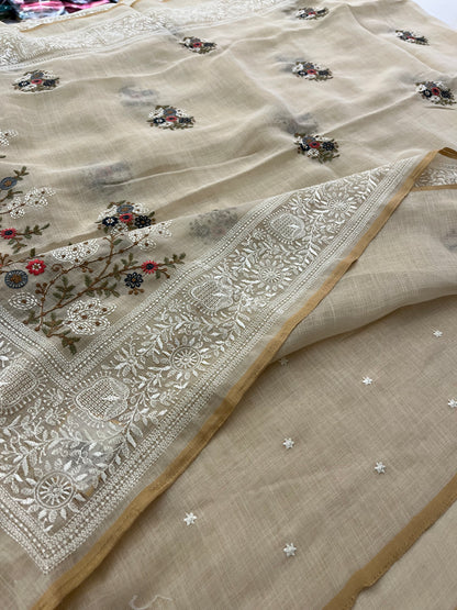 Linen embroidery fancy saree