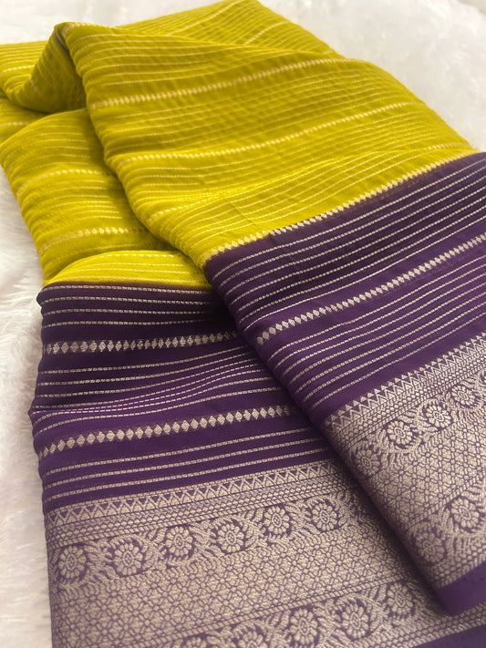 Striped Contrast Semi Mysore Silk