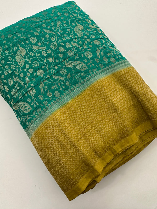 Heavy Brocade FancyCrush Georgette Fancy Saree,, Contrast Blouses-JU23
