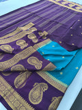 Vintage Semi Crepe Silk Saree with contrast butti blouse and mango border-Au15