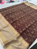 Crepe Silk Brocade Fancy Saree,, contrast border and contrast blouse piece 🌹 - AU10