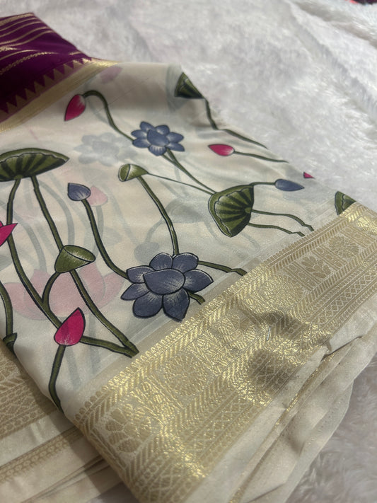 Floral Printed Semi Mysore Silk